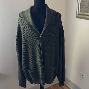 ORViS Olive Green men’s Shawl Collar Cardigan Sweater cotton button down XXL